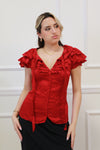 RED RUFFLE BUTTON UP